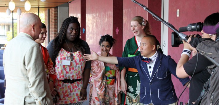 “Near the end of our stay we got filmed by local television channel Mentai Wide. Here the host is asking our professor (far left) if we’re good students,” Anupa says.