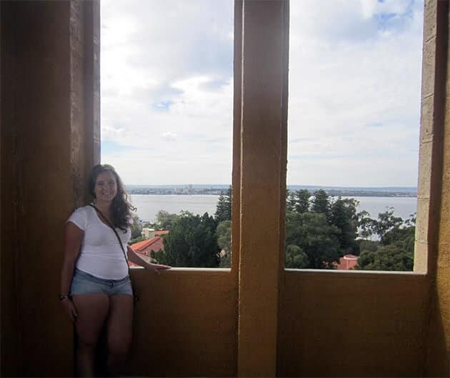 Becky at the top of the University of Western Australia's grand Clock Tower
