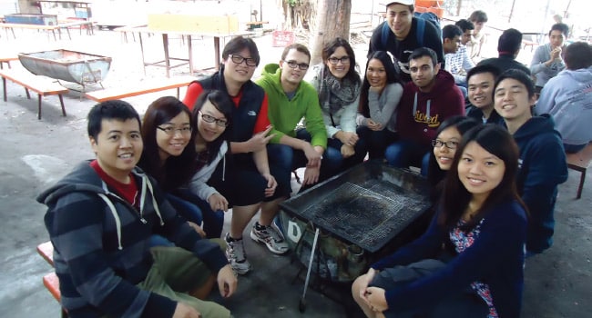 Kevin Lee and his new friends prepping for a BBQ