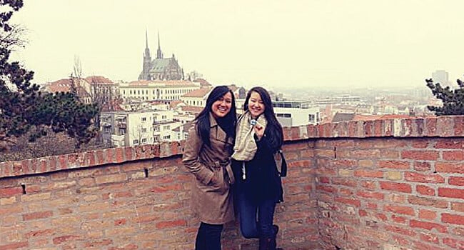 Peggy Chen and intern Jessica from Indonesia, at the famous Špilberk Castle in Brno