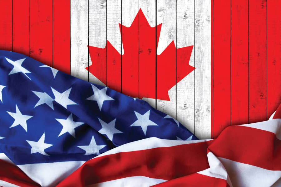 Usa And Canada Usa And Canada Flags On Poles Isolated On